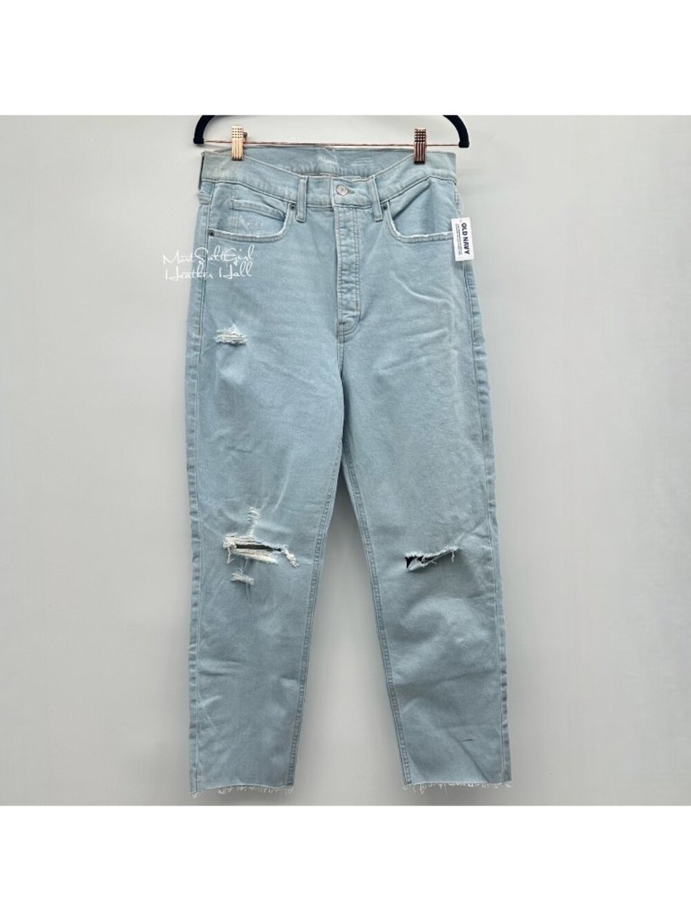 Old Navy NWT Women's Distressed Light Wash High-Rise Straight-Leg Jeans Size 12
